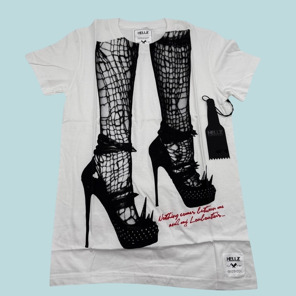 Hellz Bellz My Louboutins Tee Women's Medium White Graphic T-Shirt NEW USA